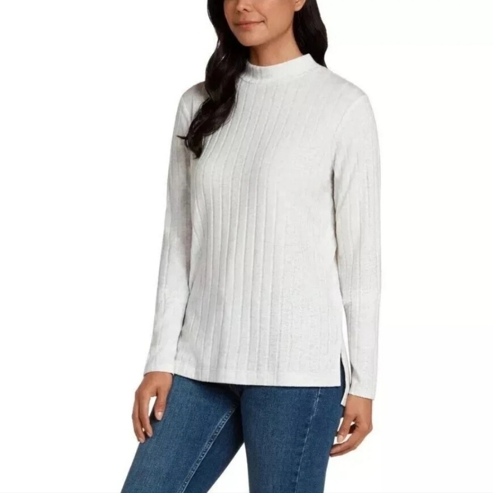 Matty M Women’s Mock Neck Ribbed Tunic Top – Heather Pearl Gray – Size M